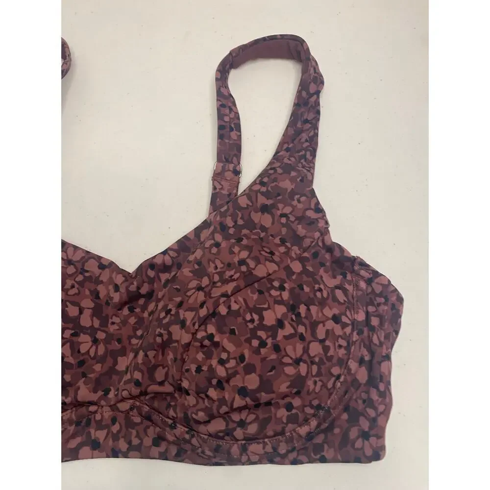 ATHLETA Bondi Bra Cup Bikini Wired Top In Camo Flora Decadent Chocolate 34B 34C‎